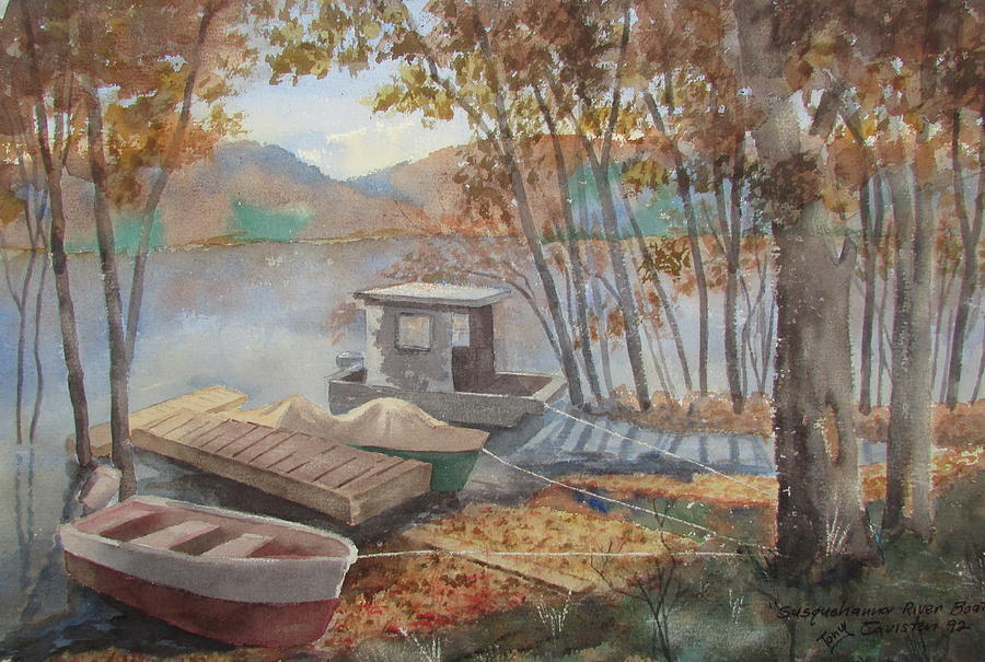 Susquehanna River Boats Painting by Tony Caviston