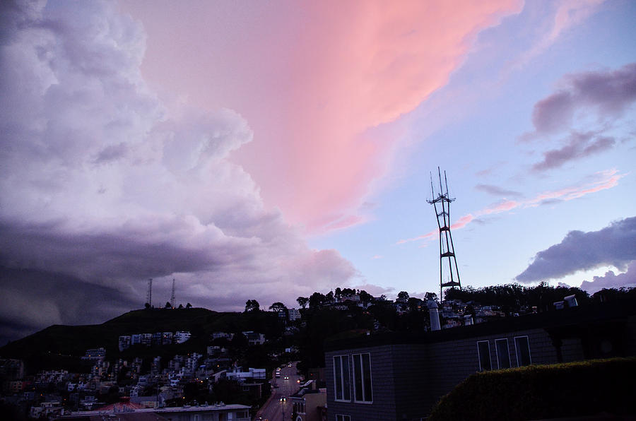 Sutro Tower with Purple clouds Photograph by Erik Burg