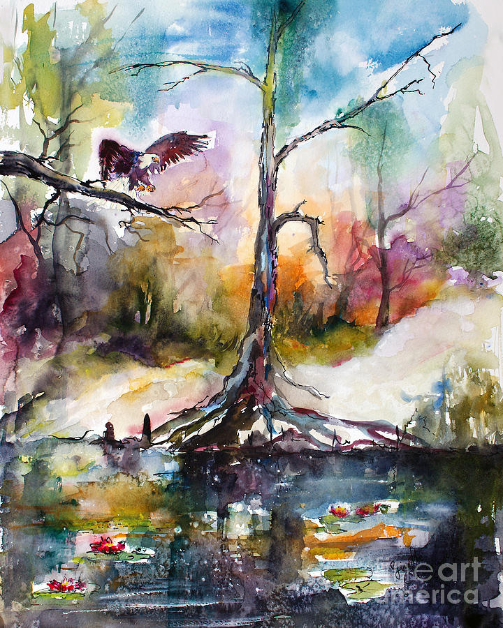 Suwanee River Black Water Eagle Landing Painting by Ginette Callaway