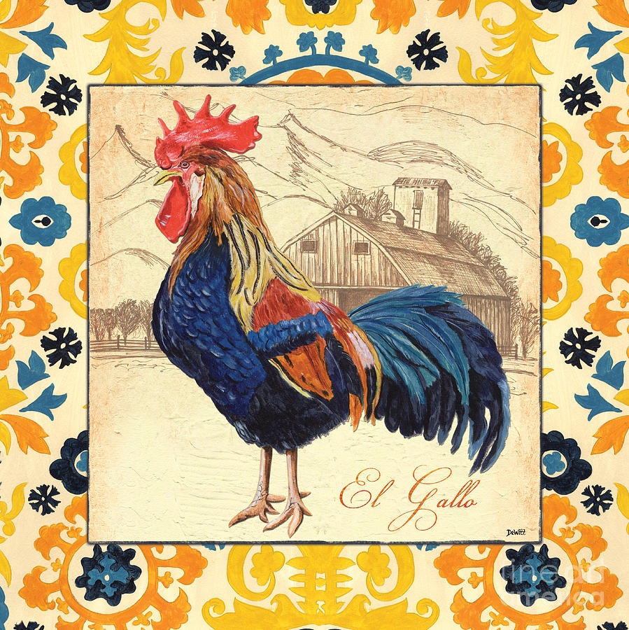 Suzani Rooster 1 Painting by Debbie DeWitt