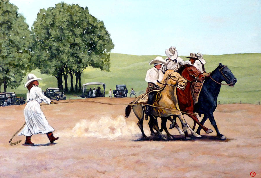 Horse Painting - Suzzi Q. Whirling the Rope by Tom Roderick