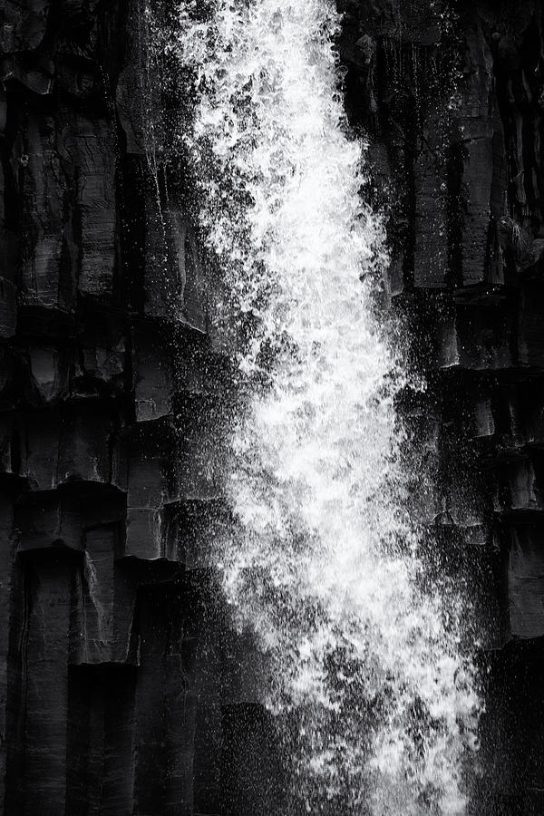 Svartifoss Waterfall Detail Black And White Photograph