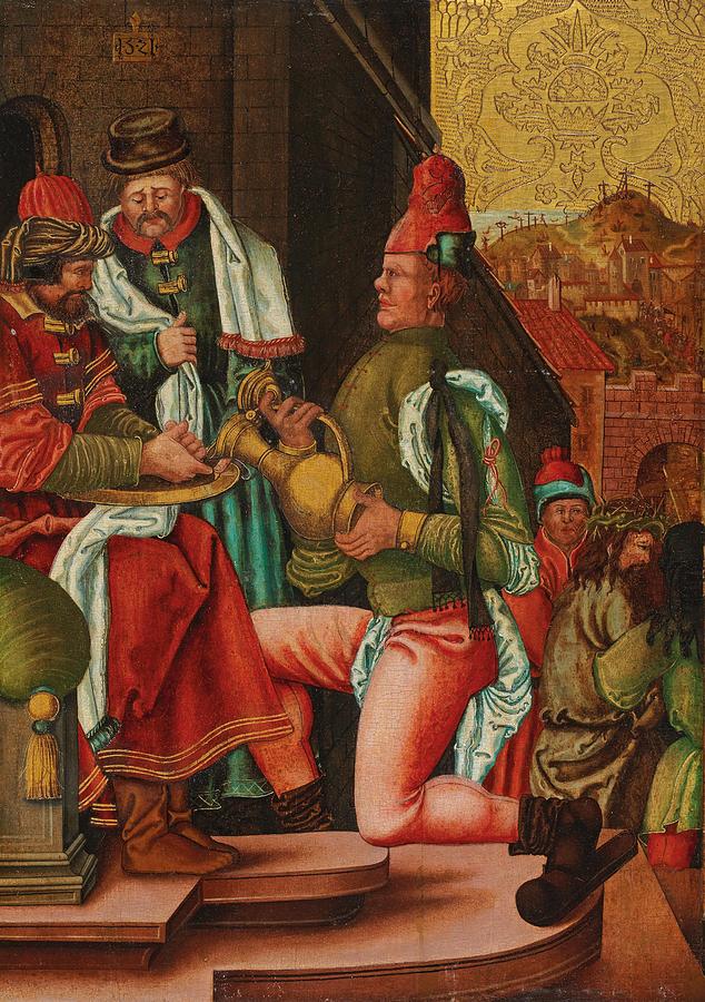 Swabian Master, circa 1520 Pontius Pilate Washes His Hands based on the Gospel of Matthew, Painting by Celestial Images