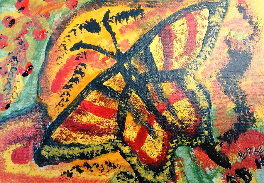 Swallowtail Butterfly on Solar Flower Painting by Andrew Blitman