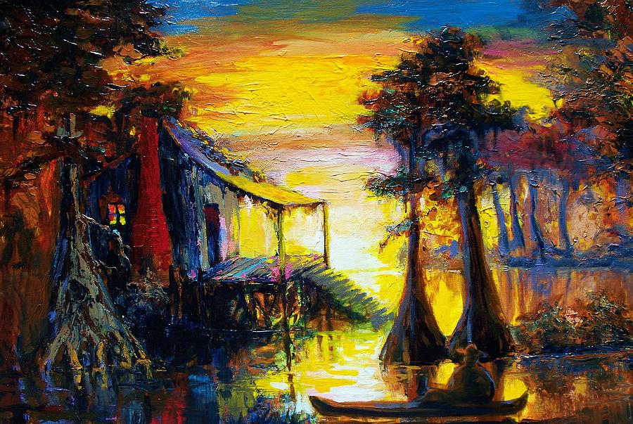 Tree Painting - Swamp Sunset by Saundra Bolen Samuel