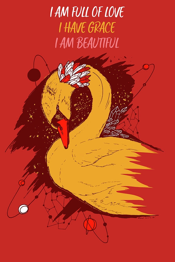 Swan Among The Stars - Affirmation Series - Red and Gold by Kenal Louis Swan Among The Stars - Affirmation Series - Red and Gold by Kenal Louis