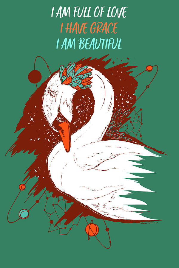 Swan Among The Stars - Affirmation Series - Teal and Orange by Kenal Louis Swan Among The Stars - Affirmation Series - Teal and Orange by Kenal Louis