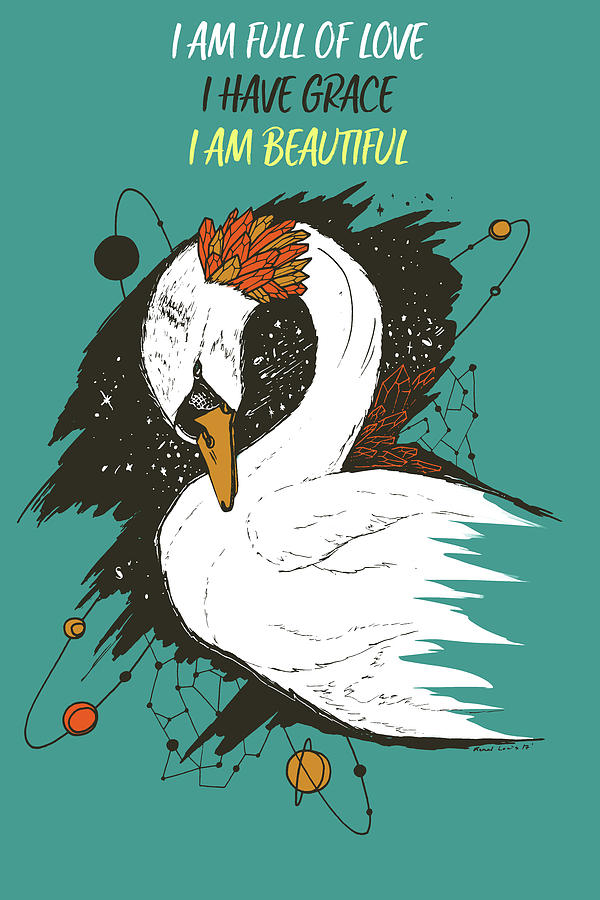 Swan Among The Stars - Affirmation Series - Turquoise and Orange by Kenal Louis Swan Among The Stars - Affirmation Series - Turquoise and Orange by Kenal Louis