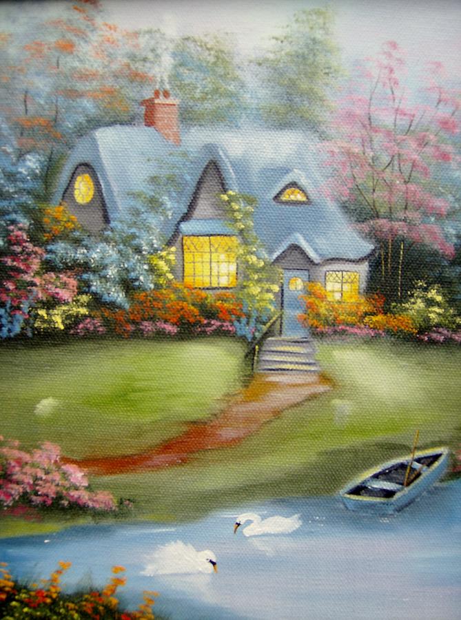 Swan Cottage Painting by Debra Campbell