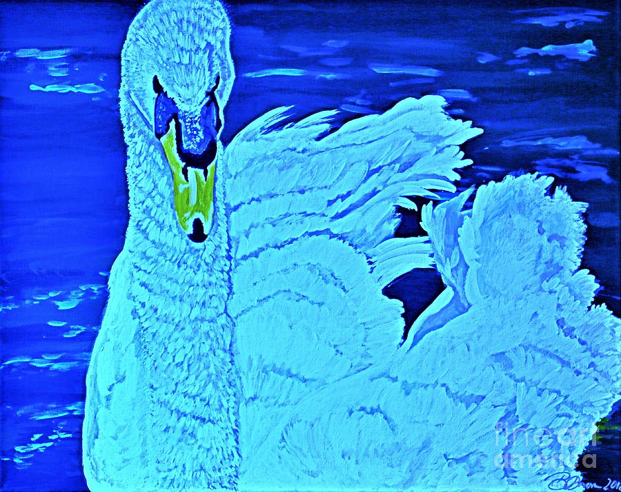 Swan Daddy in Blue Painting by Barbara Donovan