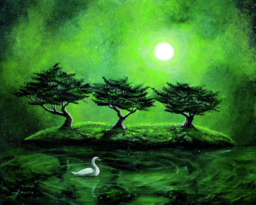 Swan in an Emerald Lake Painting by Laura Iverson