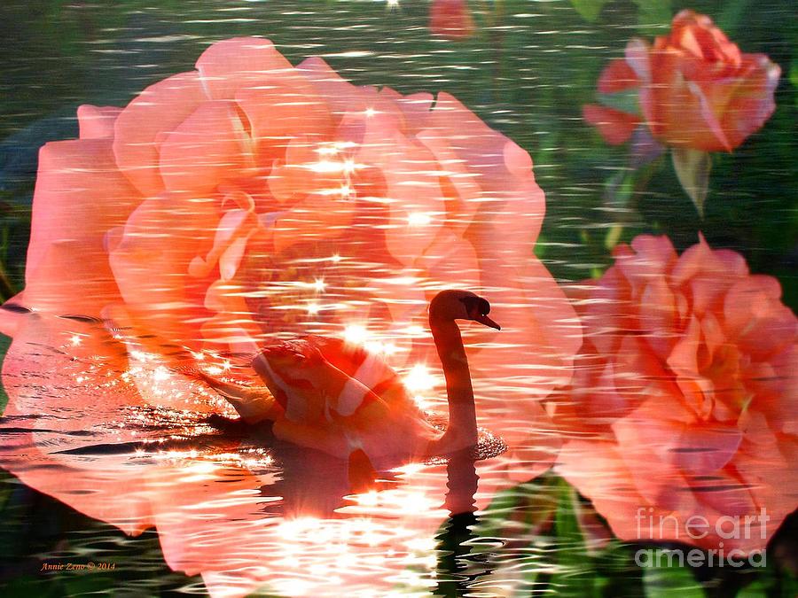 Swan Photograph - Swan In Lake With Orange Flowers by AZ Creative Visions