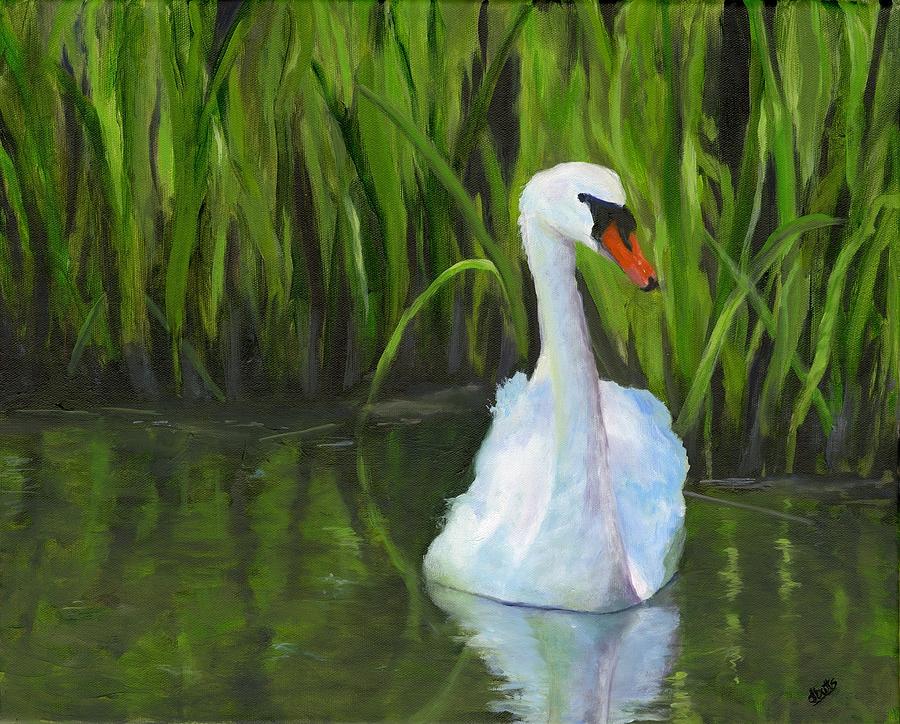 Swan in the Reeds Painting by Deborah Butts