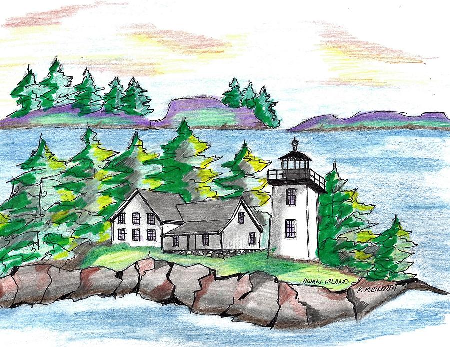 Swan Island Lighthouse Drawing by Paul Meinerth