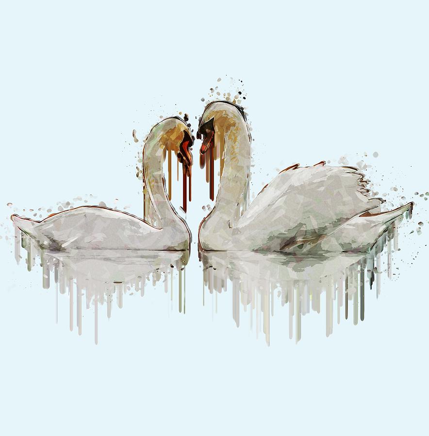 Bird Painting - Swan Love acrylic painting by Georgeta Blanaru