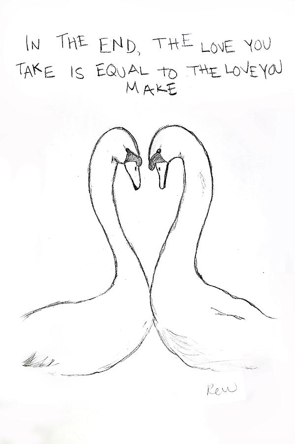 Swan love Drawing by Rebecca Wood