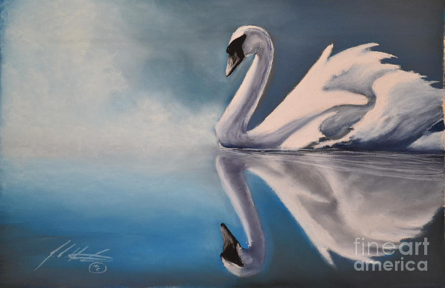Swan Reflection Pastel by John Huntsman