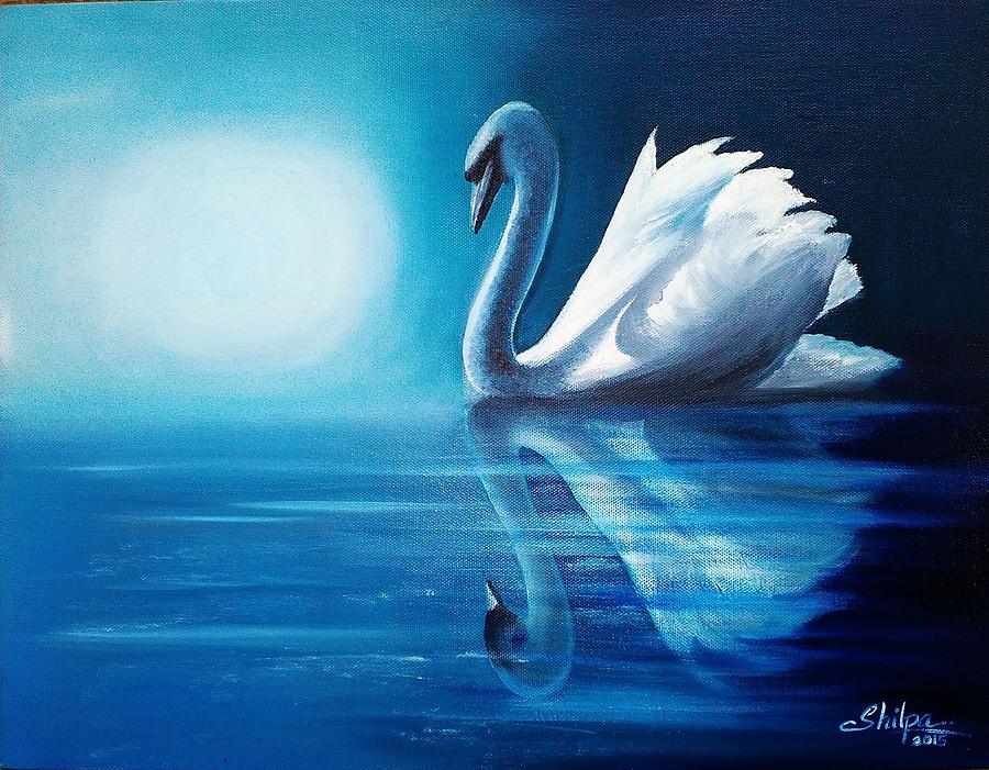 Swan Reflection Painting by Shilpa Rao - Fine Art America