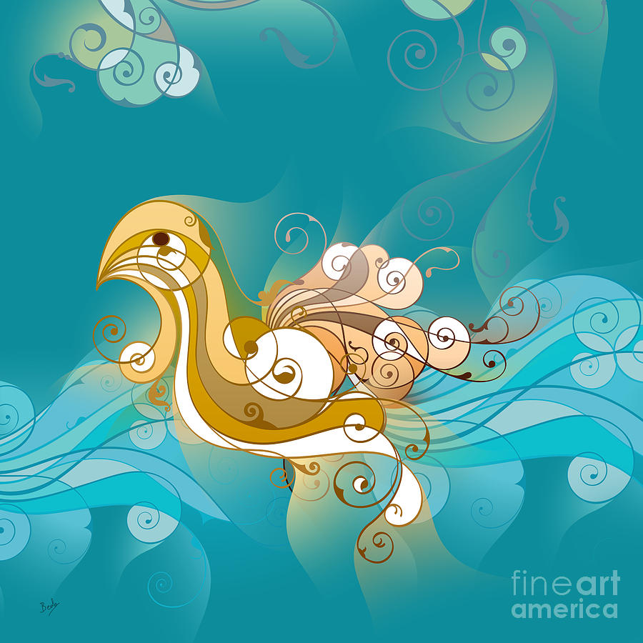 Swan Digital Art - Swan Waves by Peter Awax