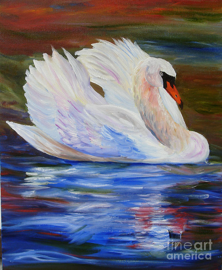 Swan Wildlife painting Painting by Mary Jo Zorad