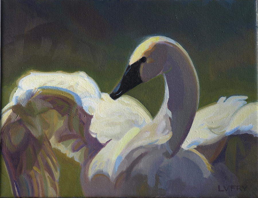 Floating Swan Painting by L V Fry - Pixels