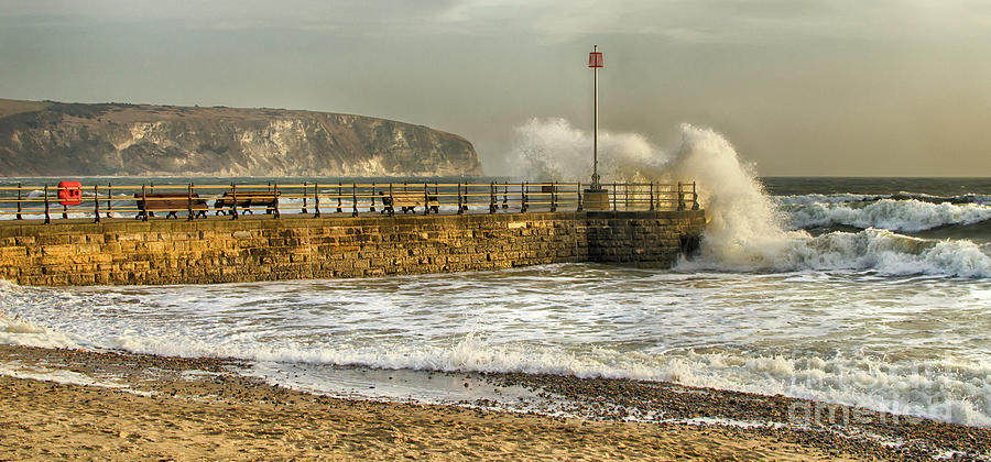 Swanage Jetty in Rough Weather Photograph by Linsey Williams