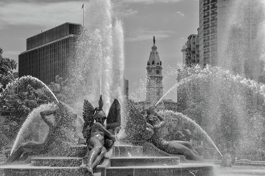 Swann Fountain Spray in Black and White Photograph by Bill Cannon