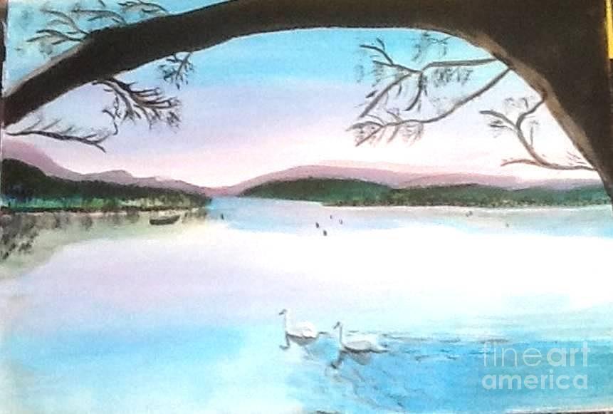 Swans at leisure Painting by Audrey Pollitt