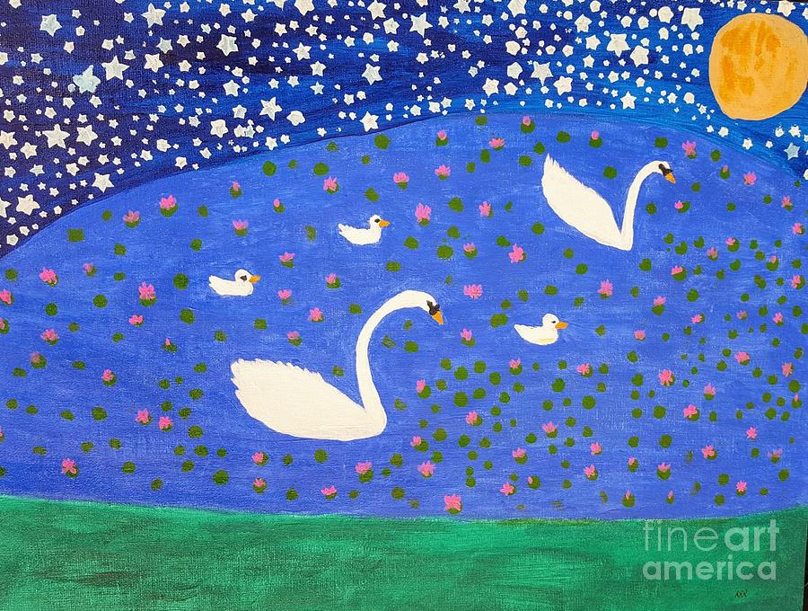 Swans By Moonlight >> Swans By Moonlight Painting By Rooma Ramsaran Swans By Moonlight >> Swans By Moonlight Painting By Rooma Ramsaran