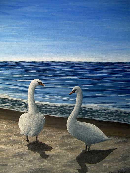 Swans Painting - Swans by Cedric Colond Swans Painting - Swans by Cedric Colond