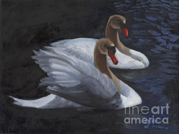 Wildlife Painting - Swans by Gloria Condon