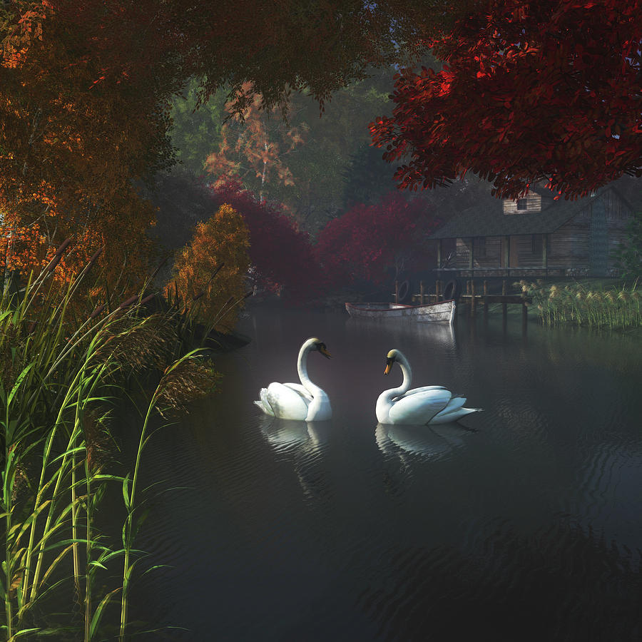 Swans in a river near home Painting by Jan Keteleer