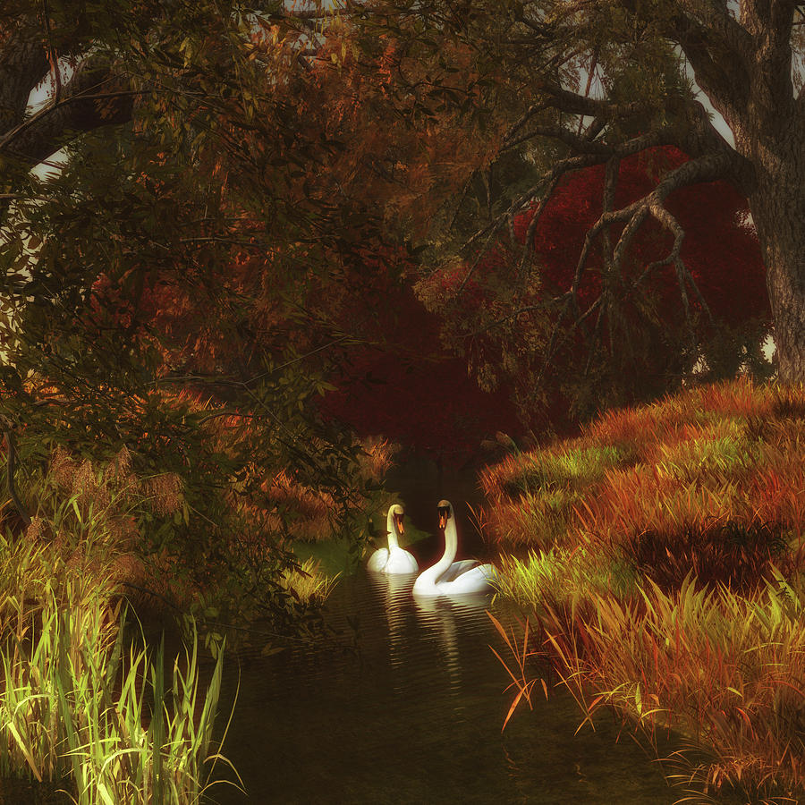 Swans in the forest Painting by Jan Keteleer Swans in the forest Painting by Jan Keteleer