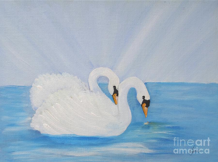 Swans on Open Water Painting by Karen Jane Jones