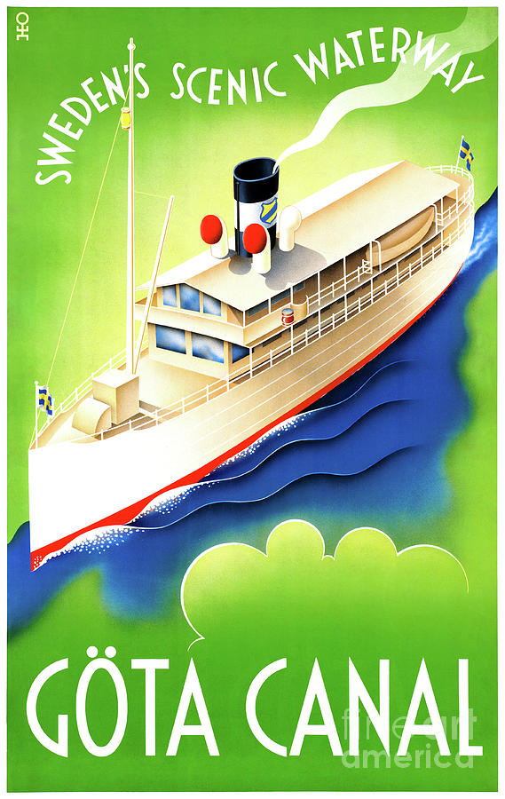 Vintage Mixed Media - Sweden Gota Canal Restored Vintage Travel Poster by Vintage Treasure