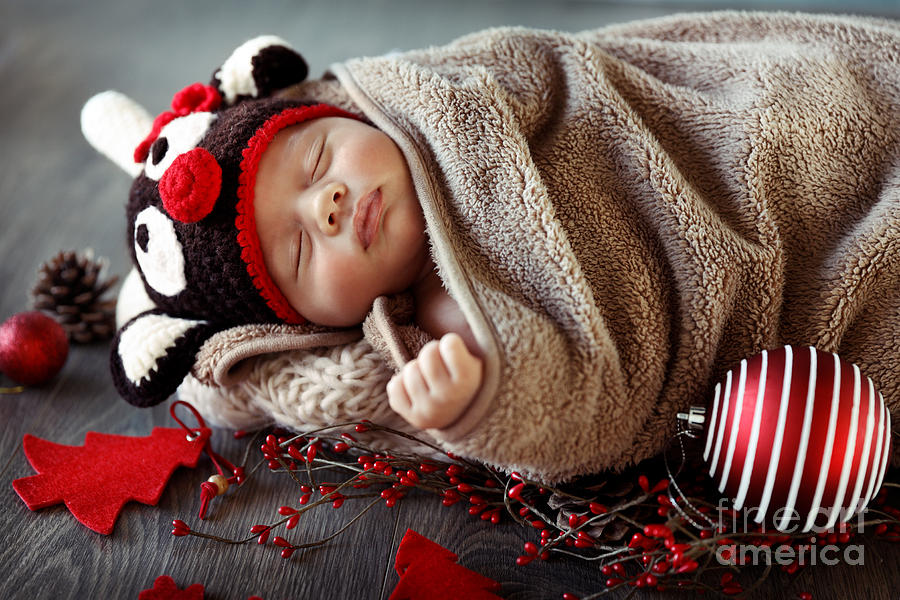 Sweet baby boy sleeping in Christmas eve Photograph by Anna Om
