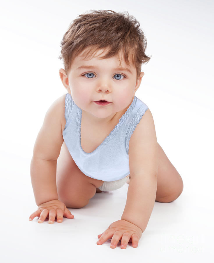 Sweet baby over grey white background Photograph by Anna Om