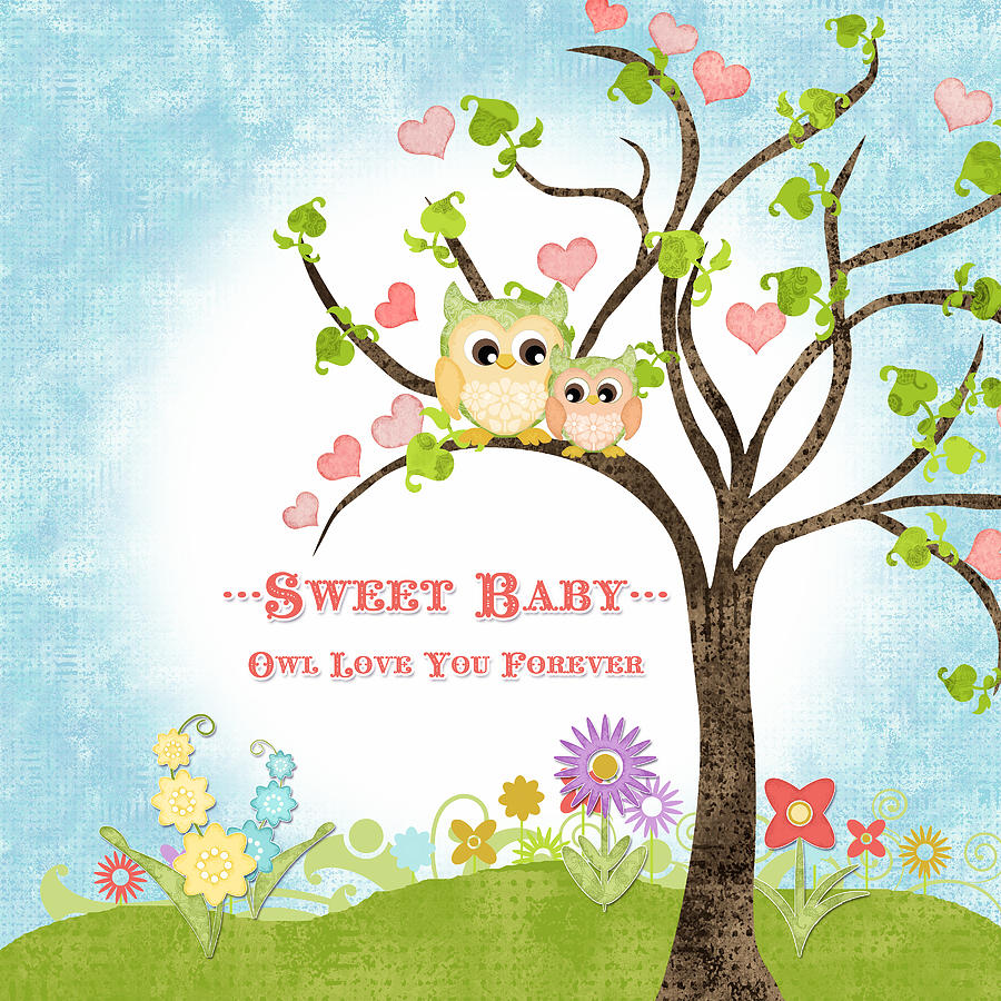 Sweet Baby - Owl Love You Forever Nursery Painting by Audrey Jeanne Roberts