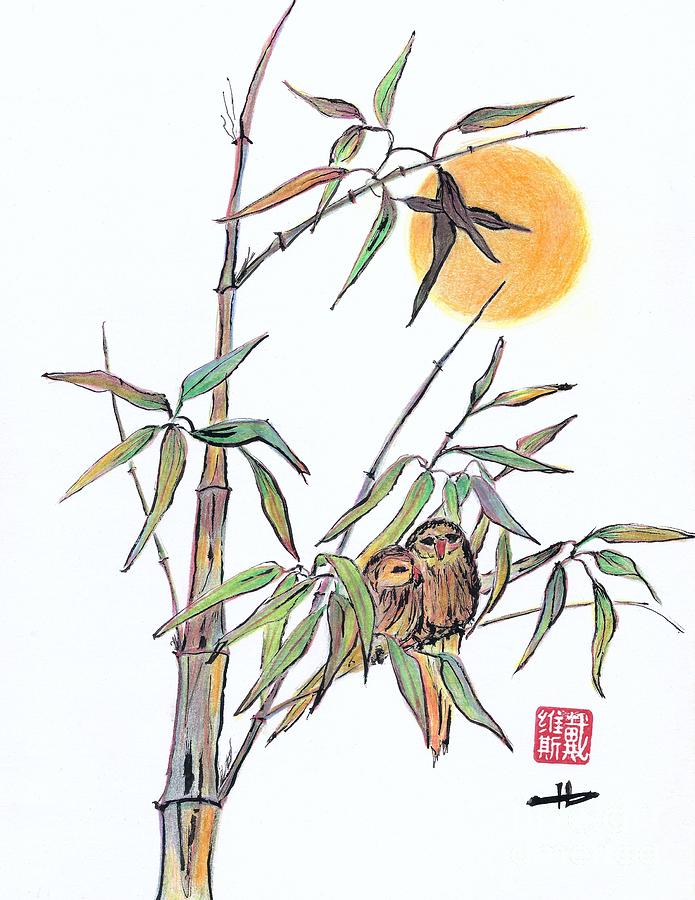 Bird Mixed Media - Sweet Bamboo by Victoria Davis