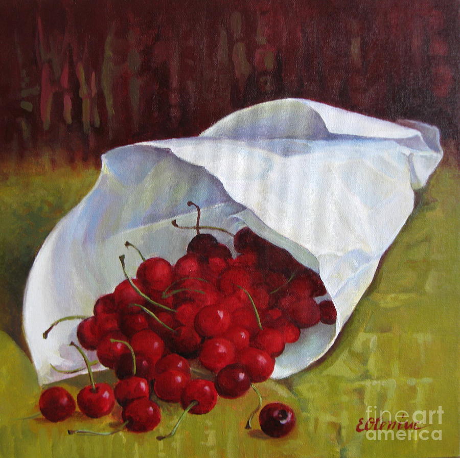 Sweet cherries Painting by Elena Oleniuc