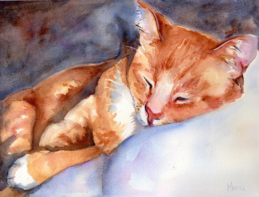 Yellow Cat Painting - Sweet Deams by Maria Reichert