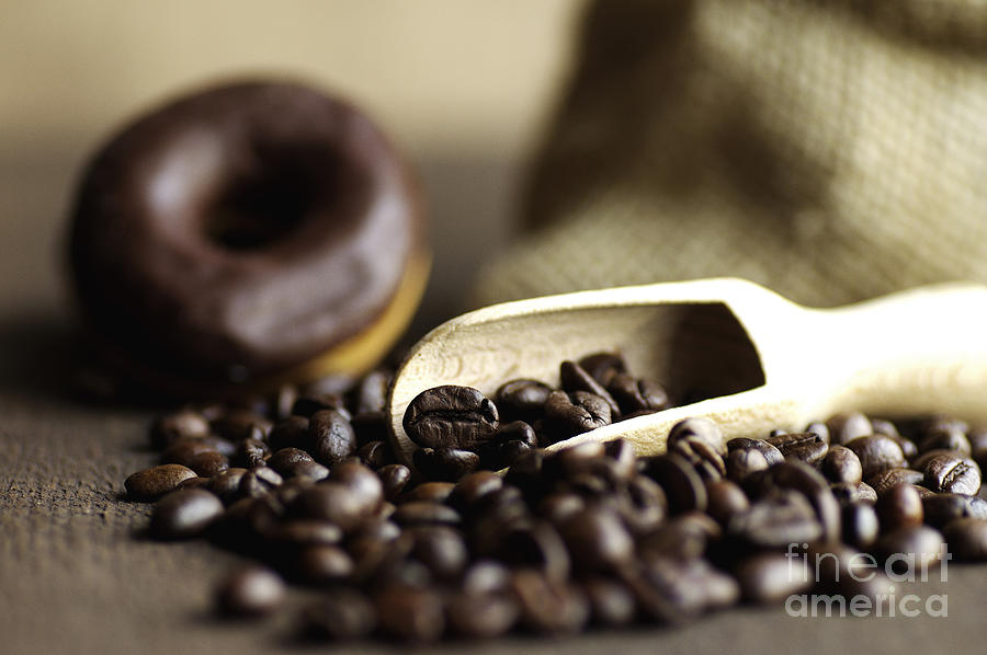 Sweet Donut And Fresh Coffee Beans Photograph