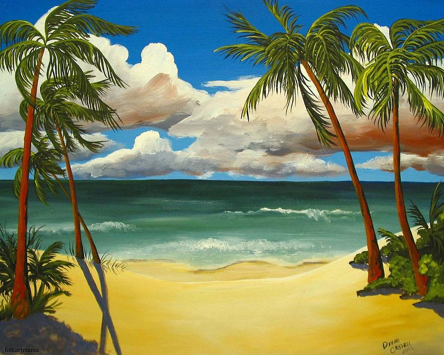 Sweet Dreams - beach seascape - artist folkartmama Painting by Debbie Criswell