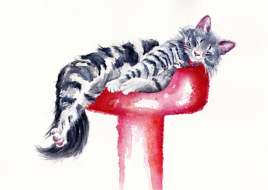 Sweet Dreams - Sleeping Cat Painting by Debra Hall