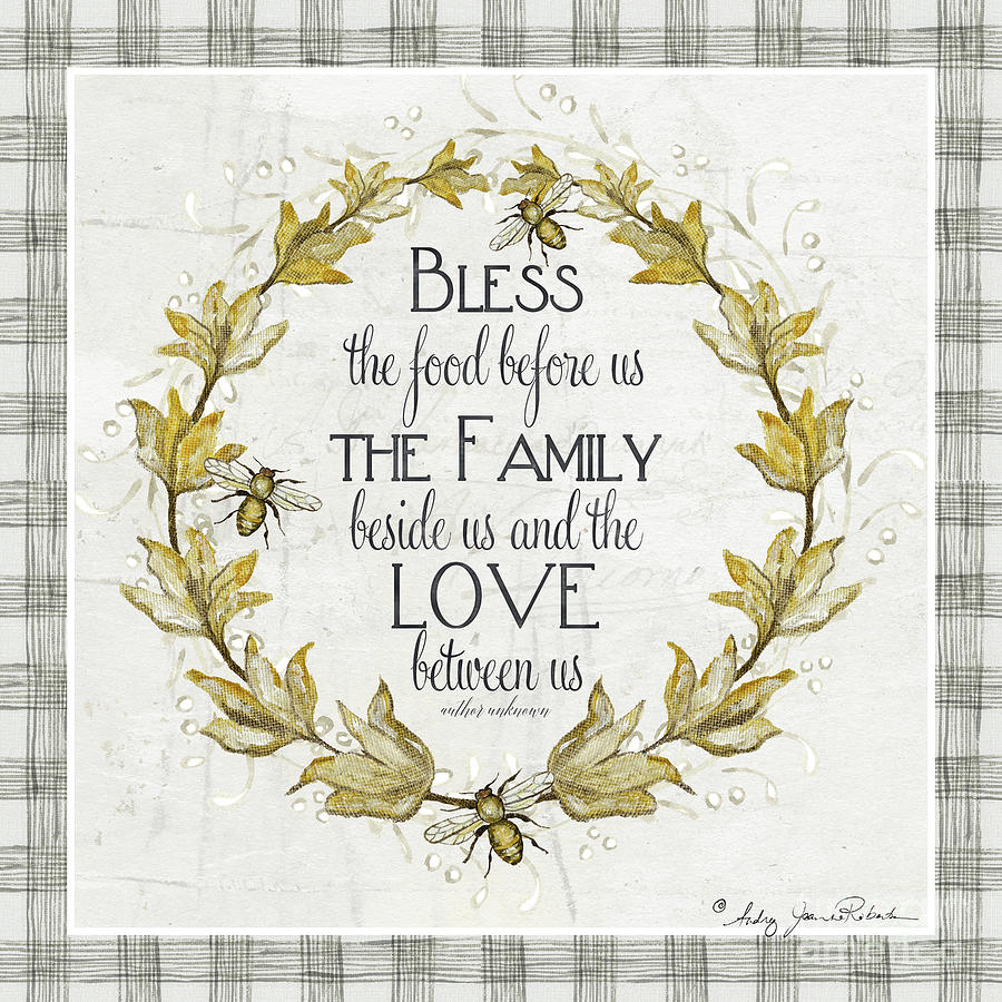Typography Painting - Sweet Life Farmhouse 4 Laurel Leaf Wreath Bee Bless This Food by Audrey Jeanne Roberts