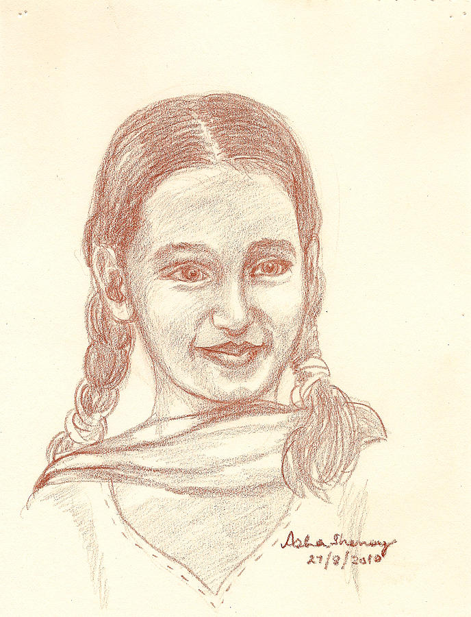 Sweet little girl Drawing by Asha Sudhaker Shenoy