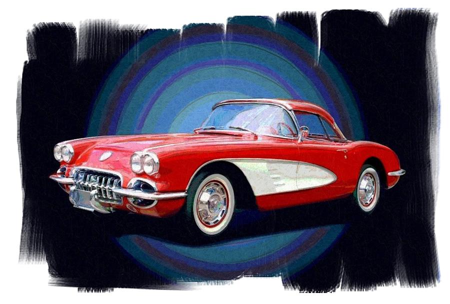 Red Digital Art - Sweet Little Red Corvette by Gra Howard