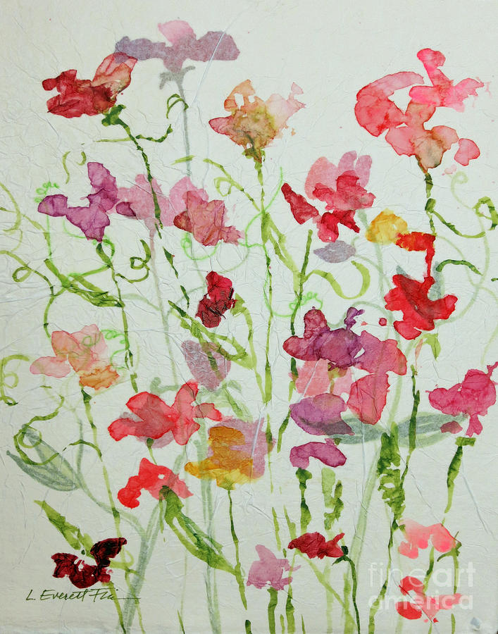 Flowers Still Life Painting - Sweet Pea Two by Lauren Everett Finn