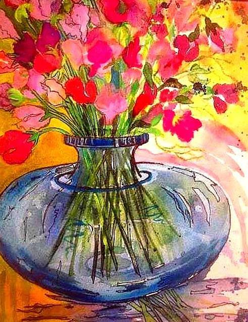 Sweet Peas Painting by Esther Woods