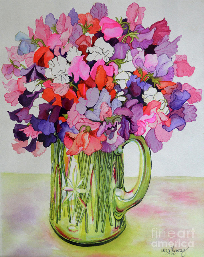 Still Life Painting - Sweet Peas in a Glass Jug by Joan Thewsey